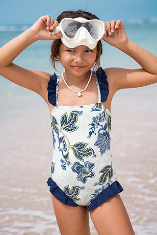 Maillot De Bain Une Pièce Fille Manches Courtes - 85% Polyester, 15% élasthanne, Résistant Chlore, Protection UV