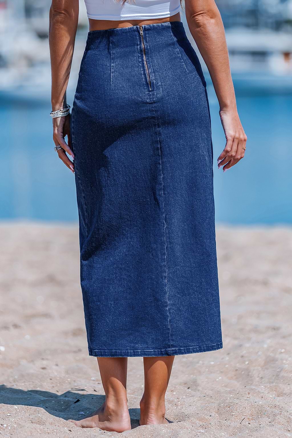 Sunkissed Twist Denim Midi Skirt