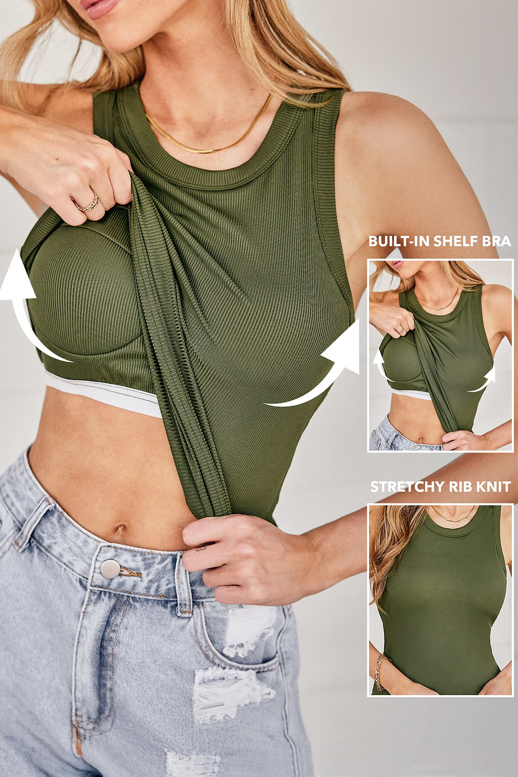 Grünes Ärmellos Top mit integriertem Bustier