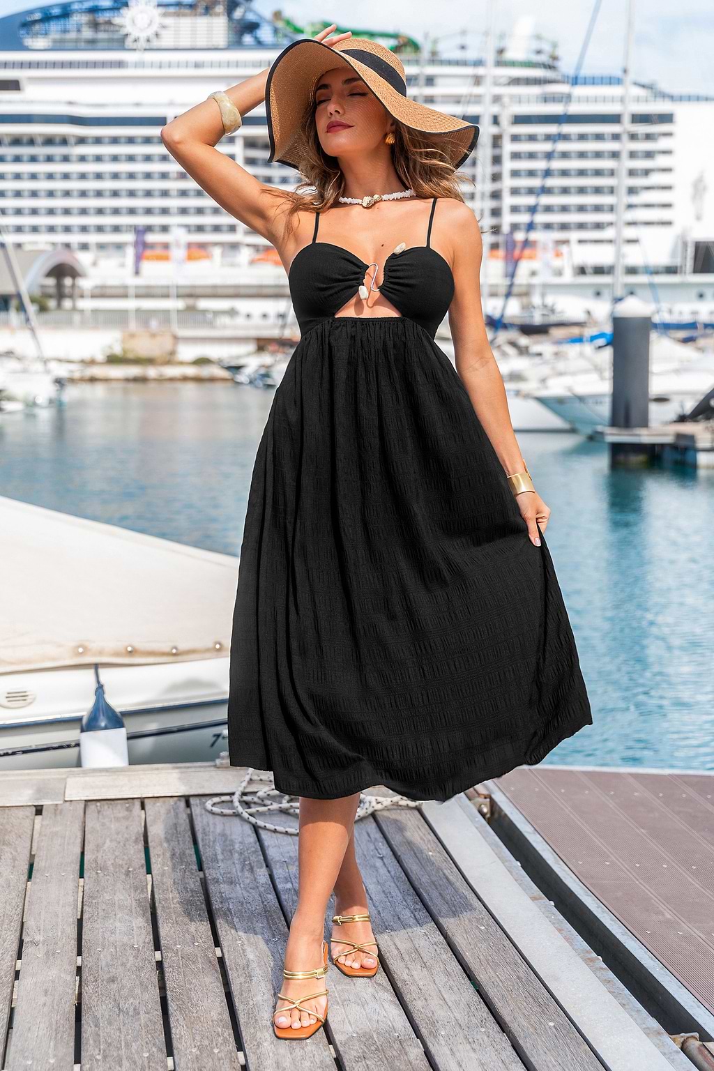 Schwarzes Ärmelloses Herzausschnitt Maxikleid