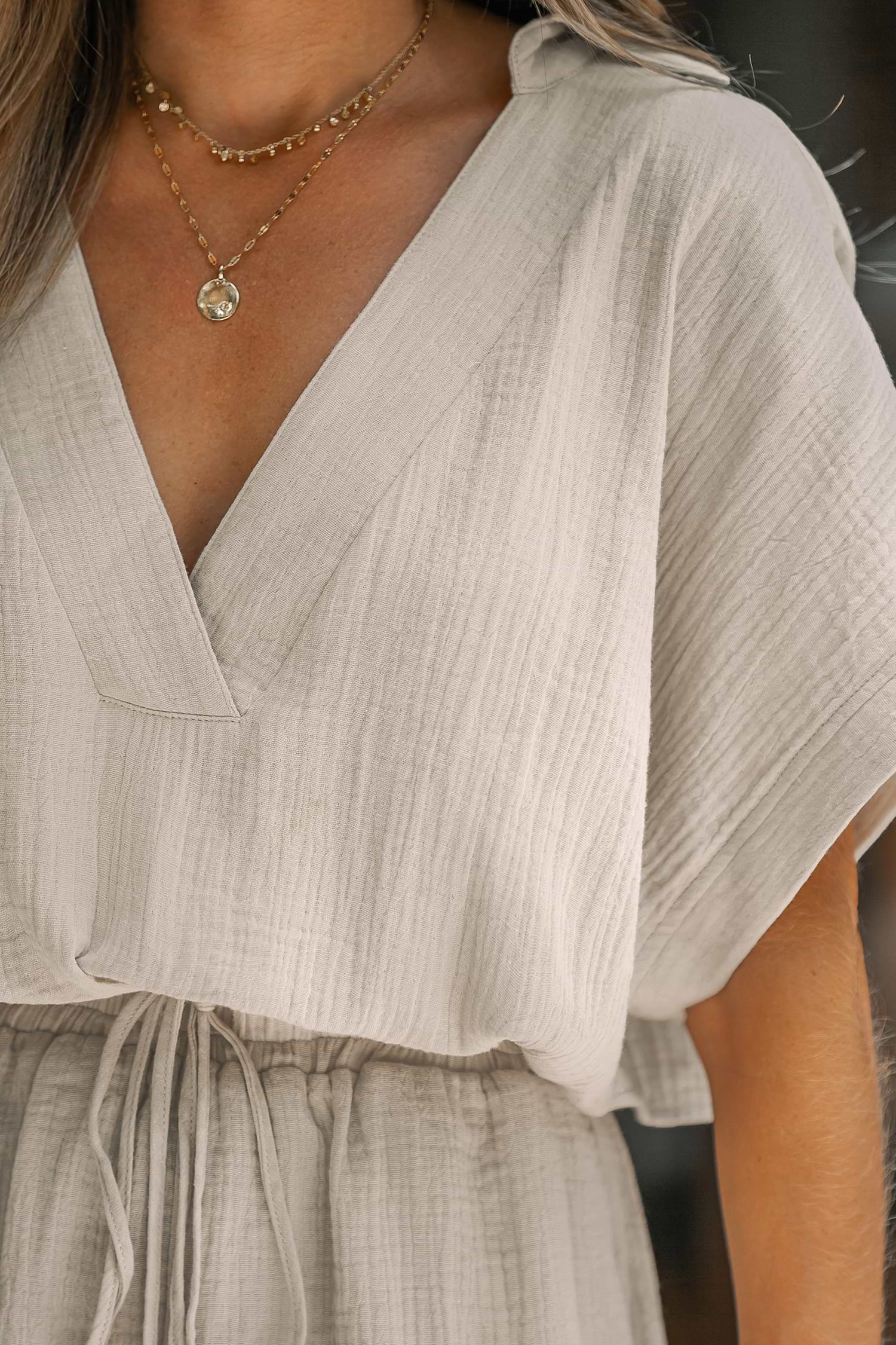 Drawstring Plunging V-Neck Romper | Effortless Chic Summer Style