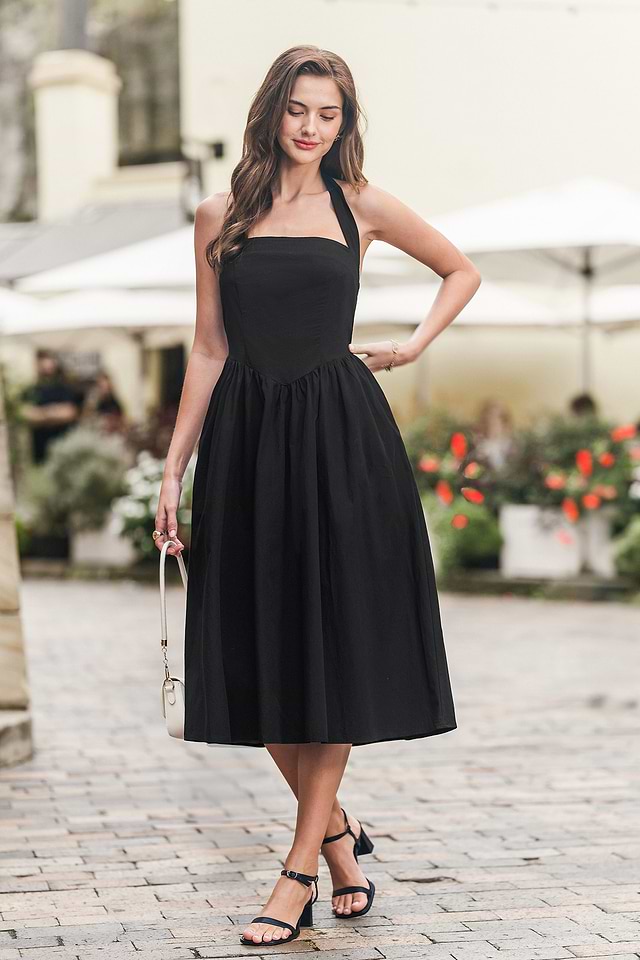 Vintage Affair Black Midi Dress