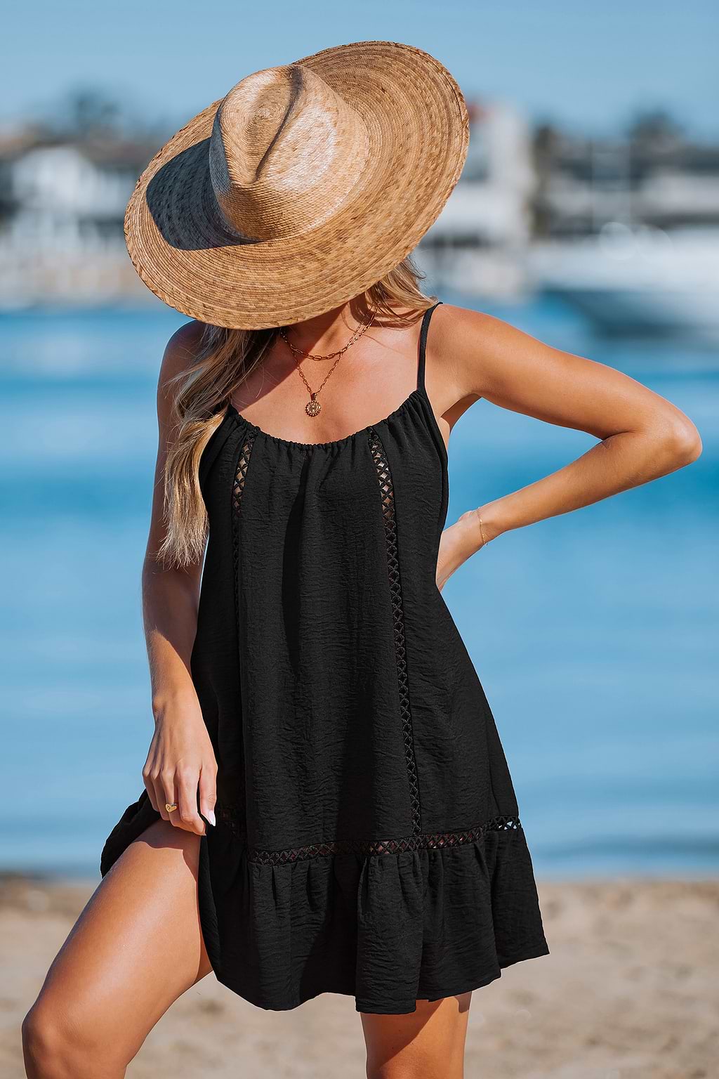 Moonlit Grace Black Cover-Up Mini Dress