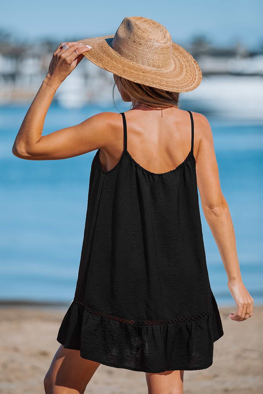 Moonlit Grace Black Cover-Up Mini Dress