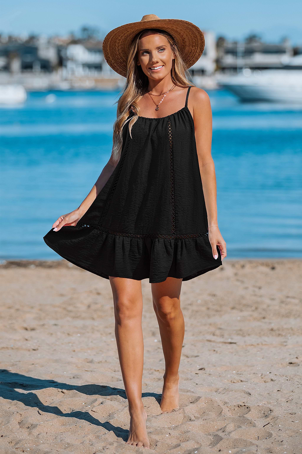 Moonlit Grace Black Cover-Up Mini Dress