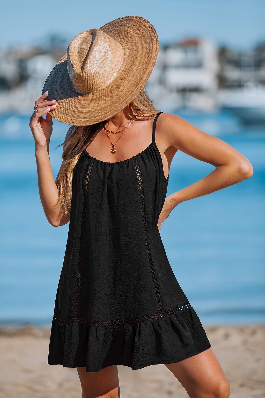 Moonlit Grace Black Cover-Up Mini Dress