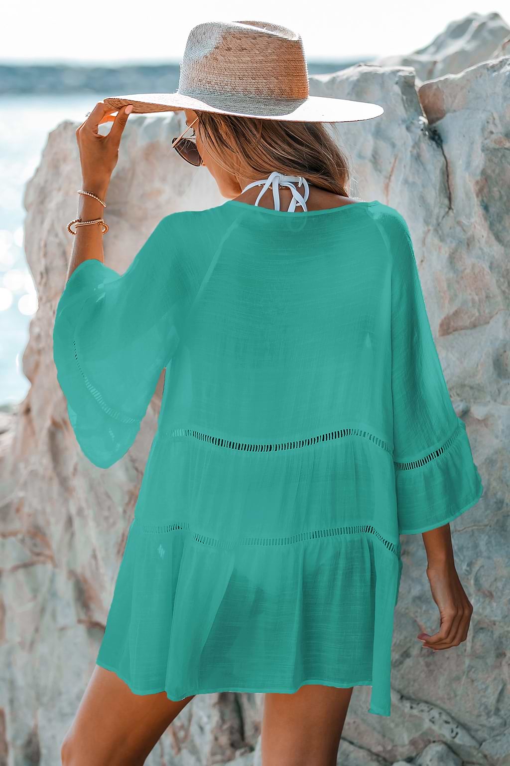 Tropical Leaf Green Cover-Up Mini Dress