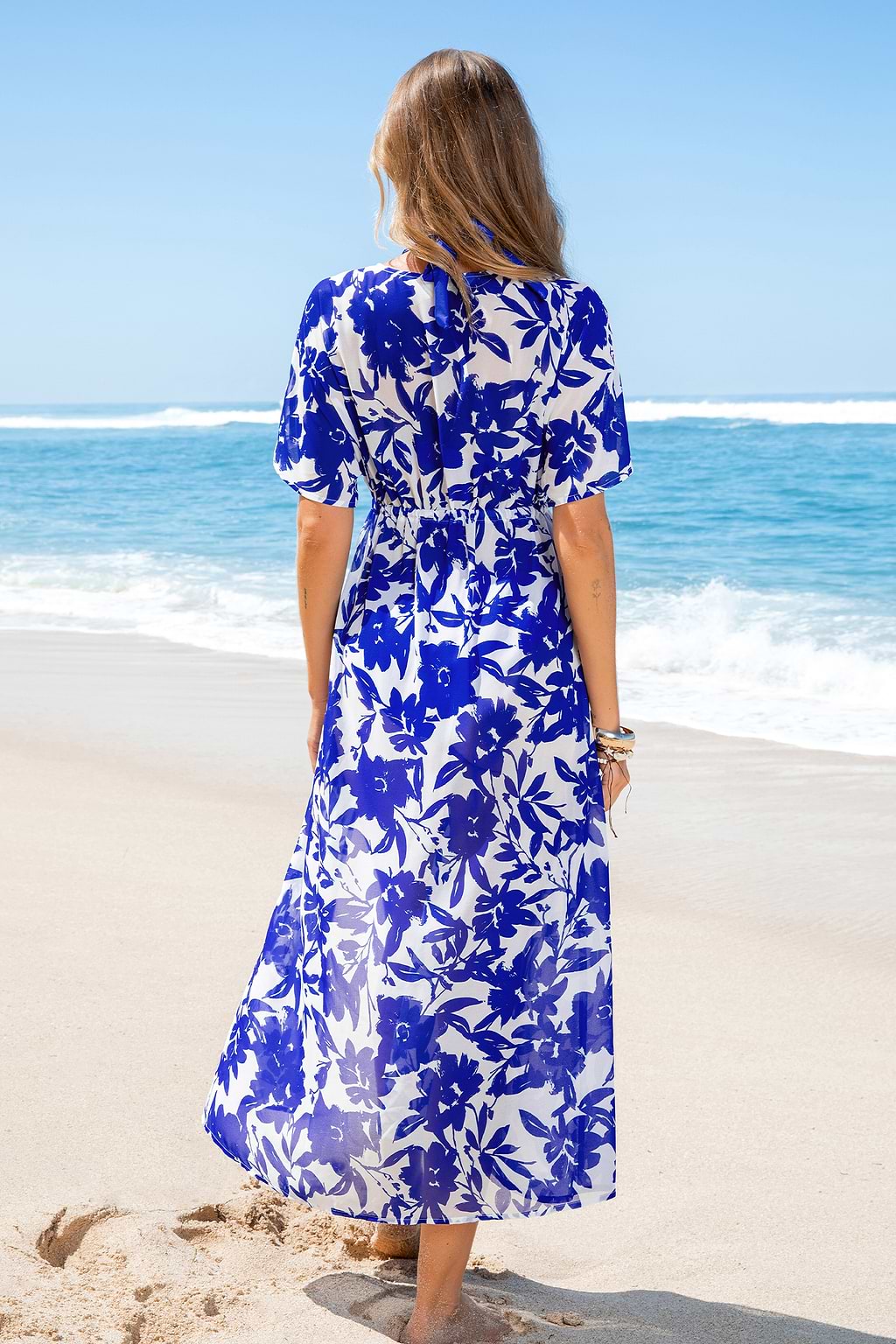 Floraler Tiefer Ausschnitt Strand-Kimono