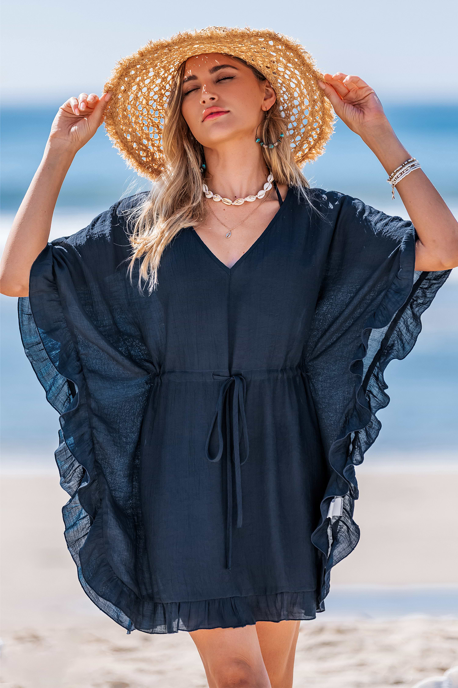 初売り 福袋 Semi-Sheer Ruffle Trim Cover-Up フラダンス