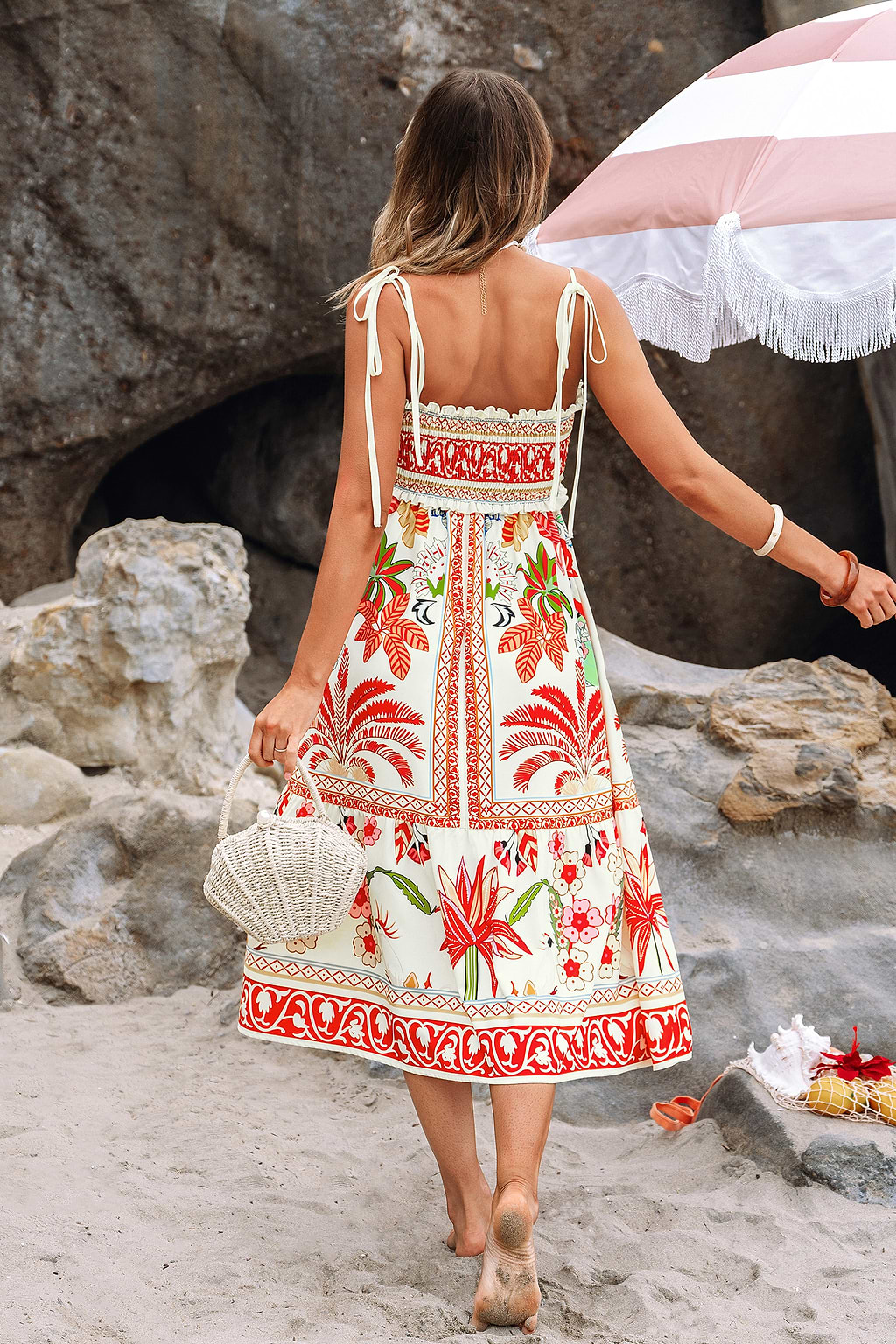 Coral Retreat Tropical Midi Dress