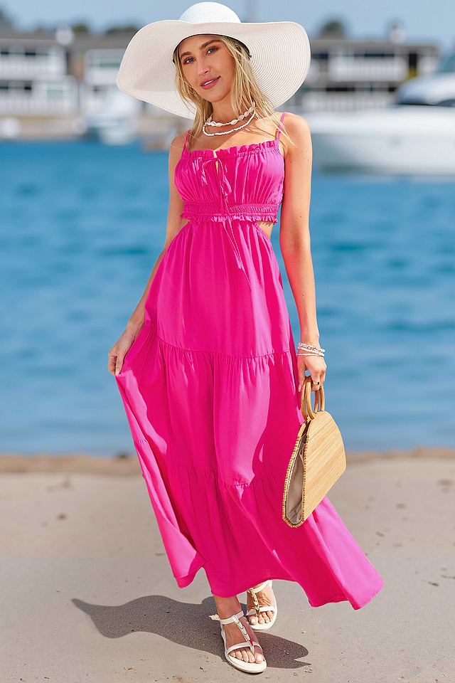 beach flamingo dress Boho Maxi Tie Dye Dress for Women / Open Back Bohemian Summer Resort Outfit in Red