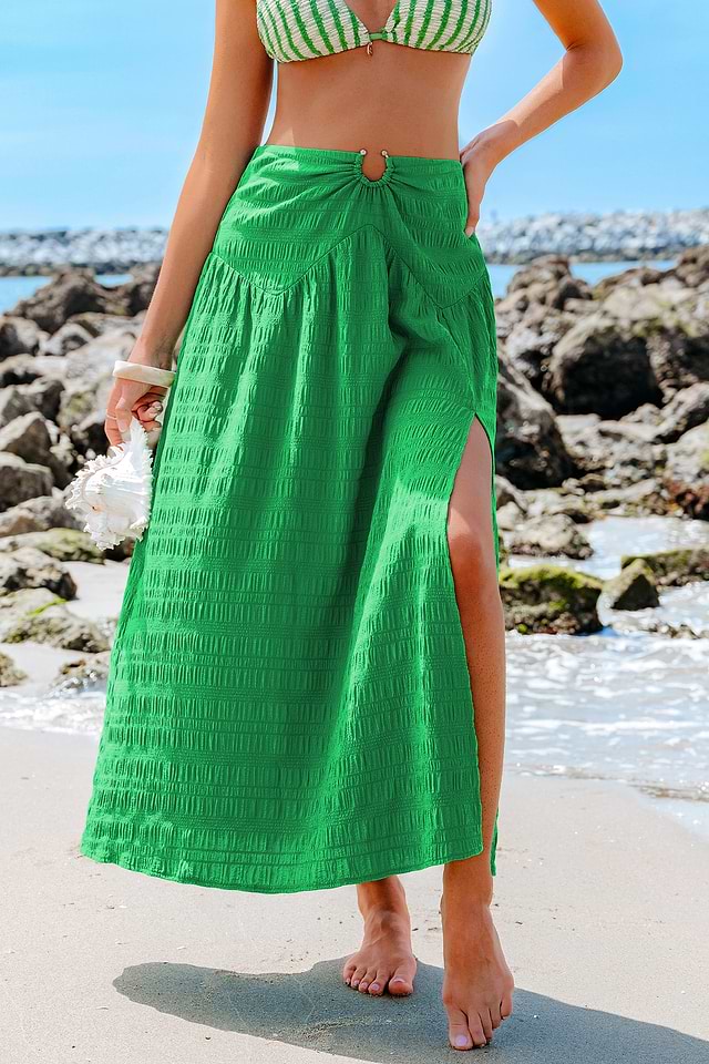 Jupe maxi longue en coton et lin - vert - Kiabi - 18.00