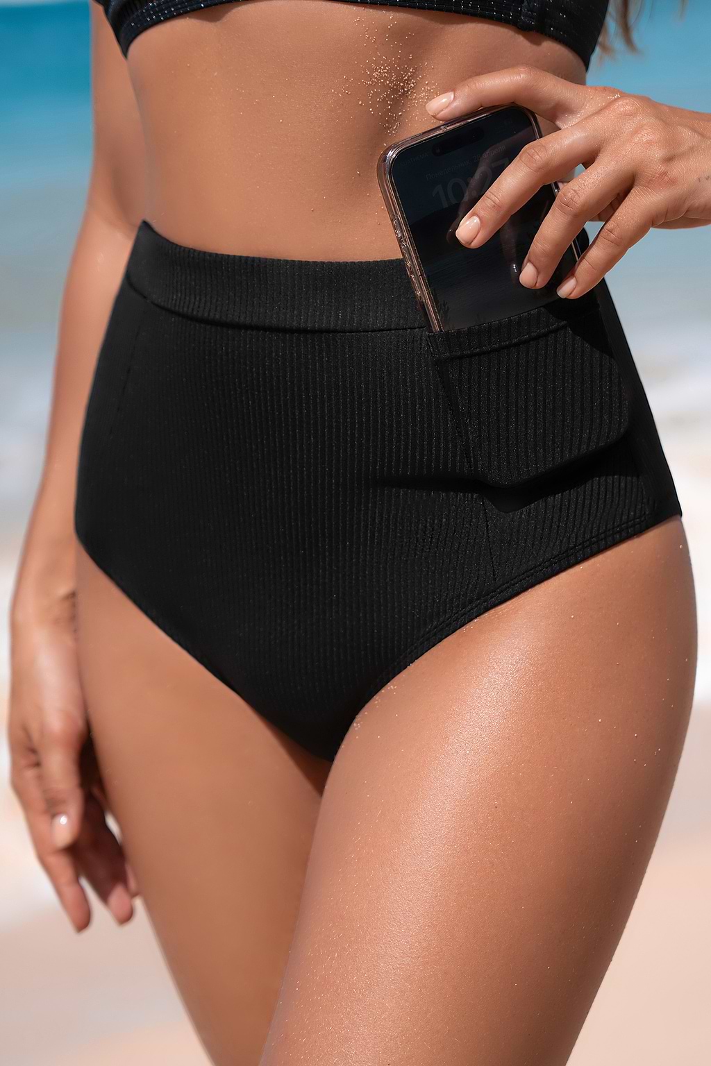 In the Mood Black High Waisted Swim Bottoms