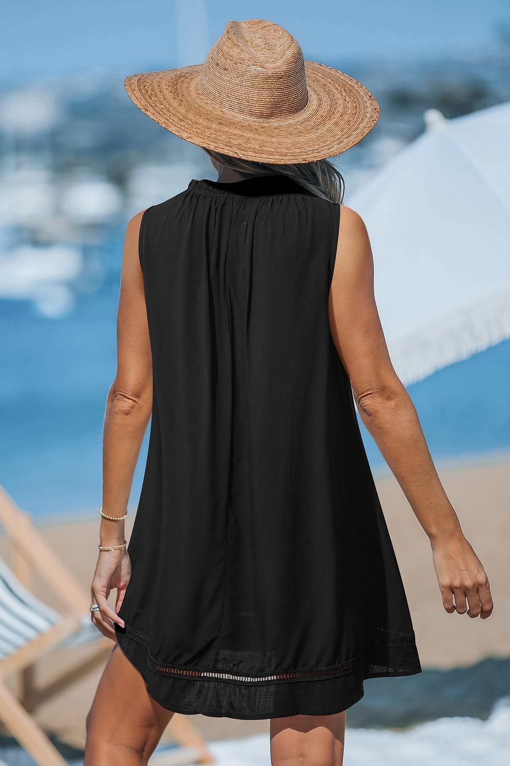 Moonlit Veil Black Cover-Up Mini Dress