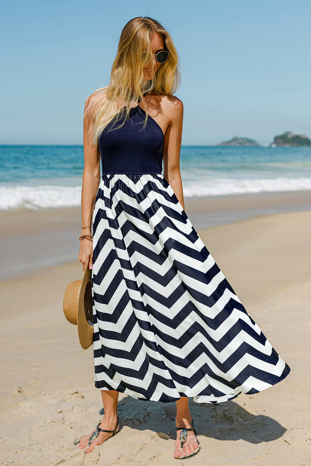 Riviera Glow Chevron Maxi Dress