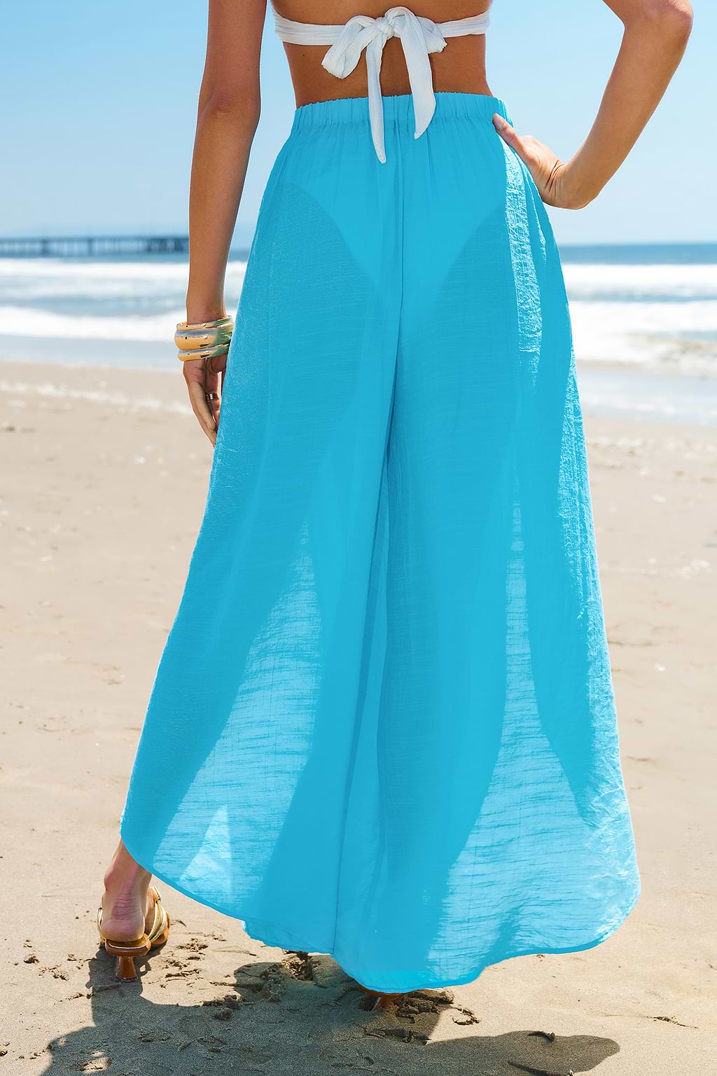 Pantalon cover up bleu ourlet tulipe nouer à la taille