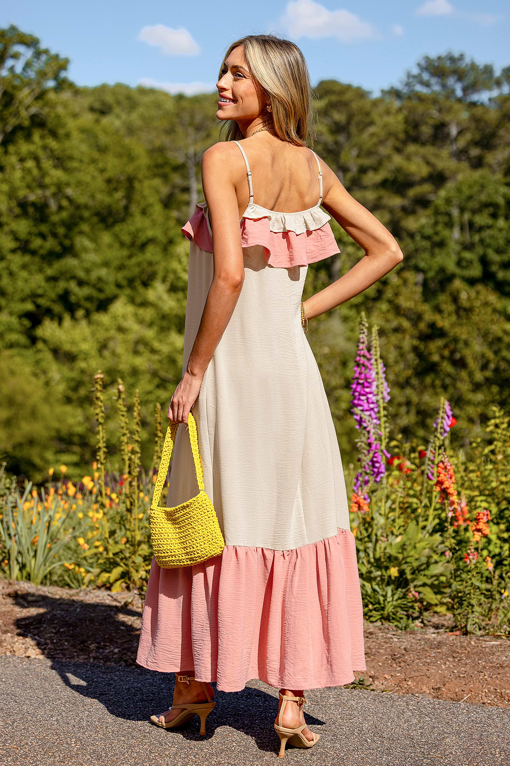Raspberry Cream Colorblock Maxi Dress