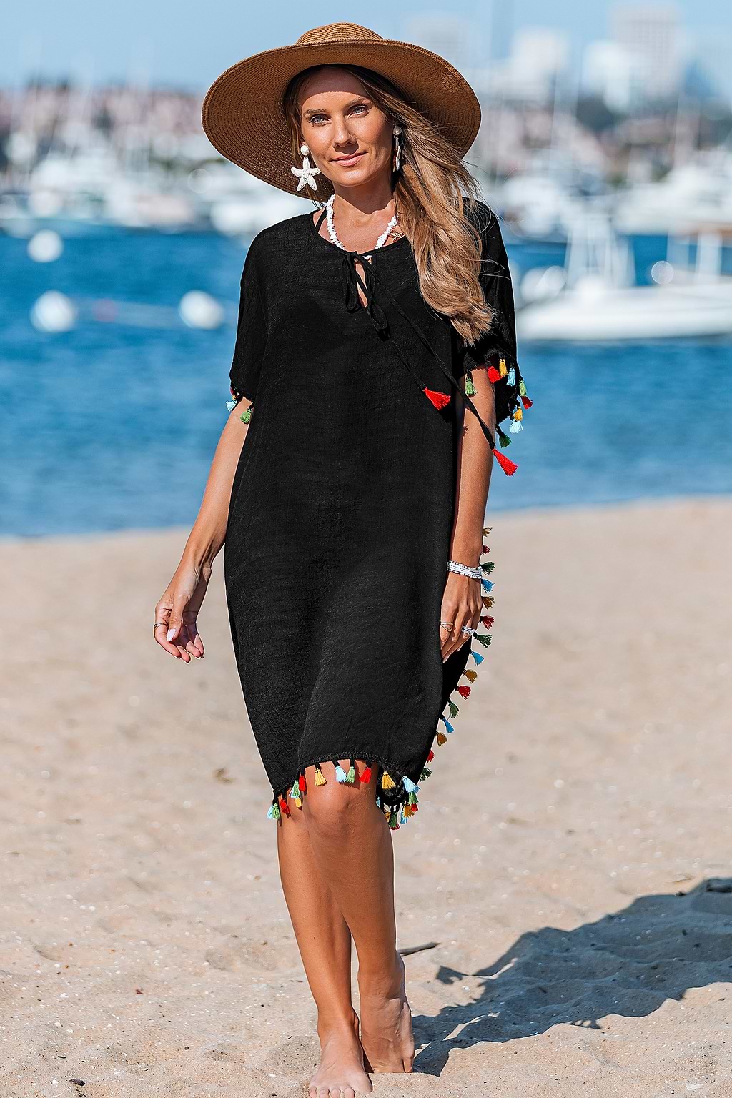 Sunset Solstice Black Cover-Up Mini Dress