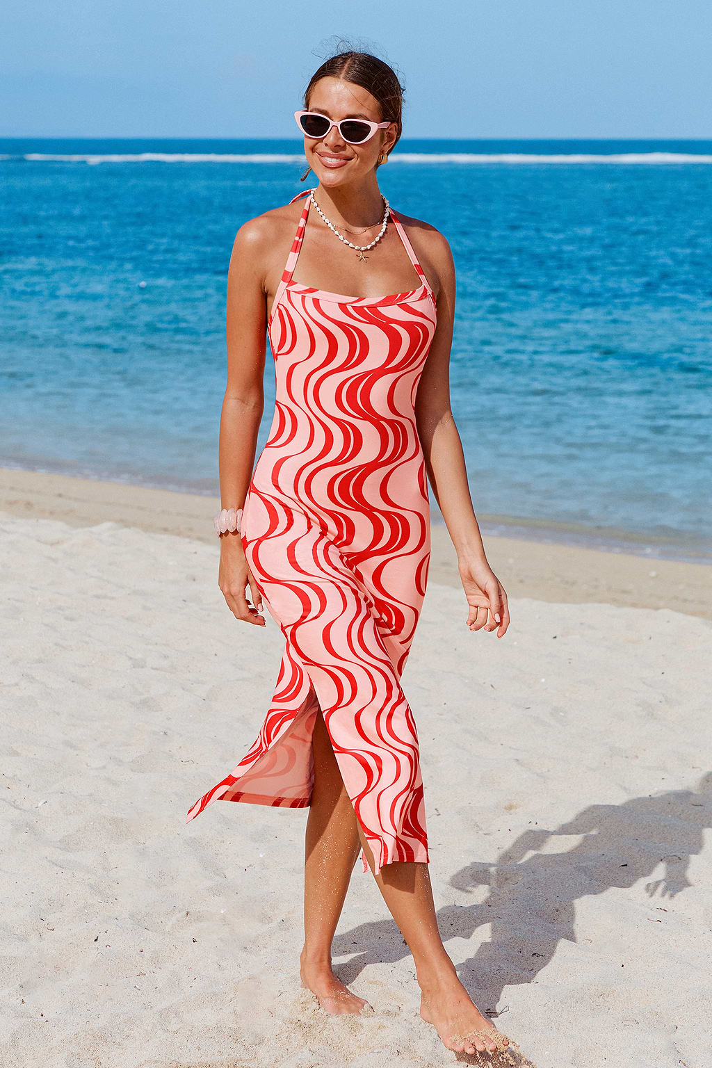 Strawberry Swirl Abstract Midi Dress