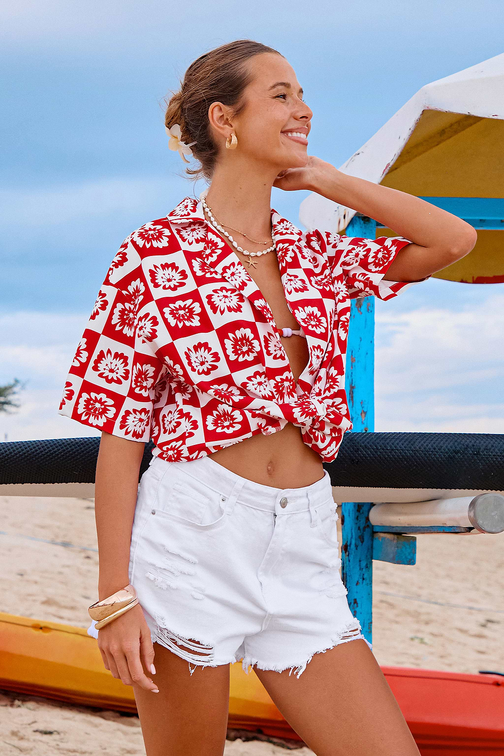 Rosy Check Floral Top