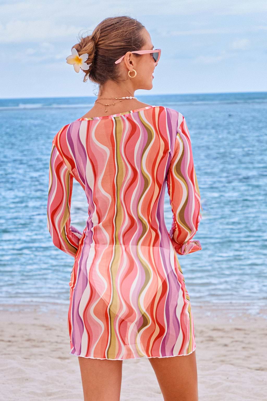 Rainbow Swirl Abstract Cover-Up Mini Dress