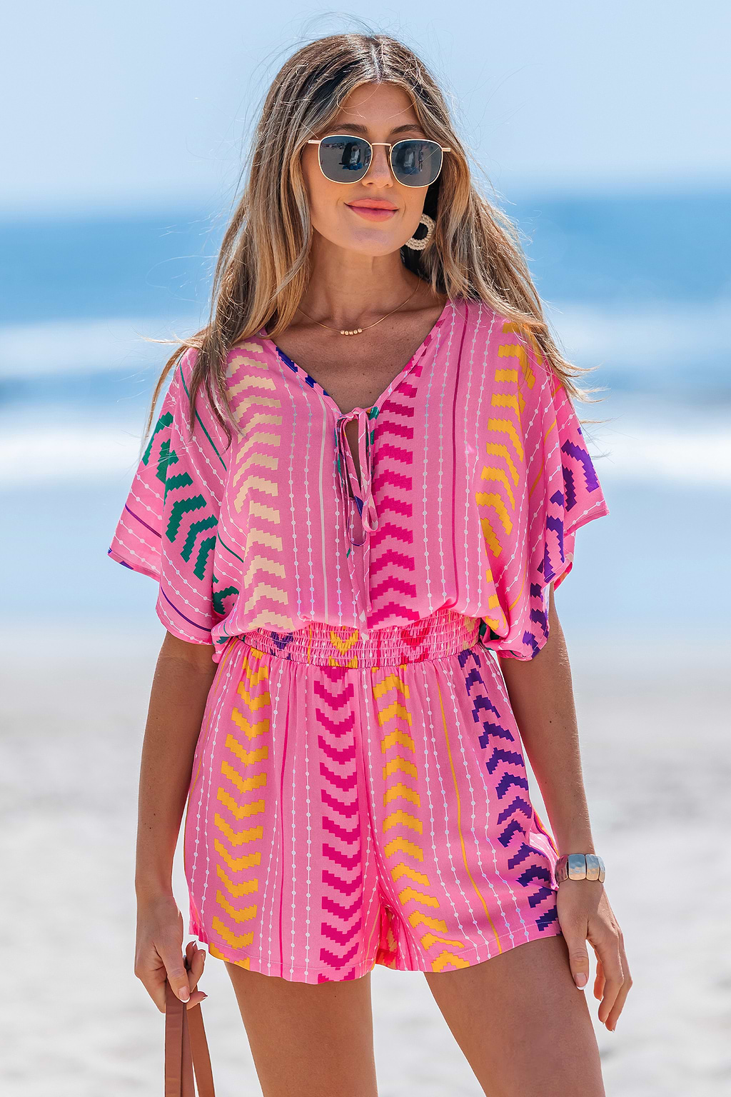 Pink Abstrakter Tiefer Ausschnitt Overall