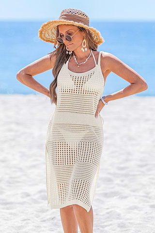 Couverture Bikini Crochetée Robe De Plage Sexy Timuspo - Crochet, Fente Latérale - Cover-up Pour Maillot Maillot De Bain Femme 2 Pieces