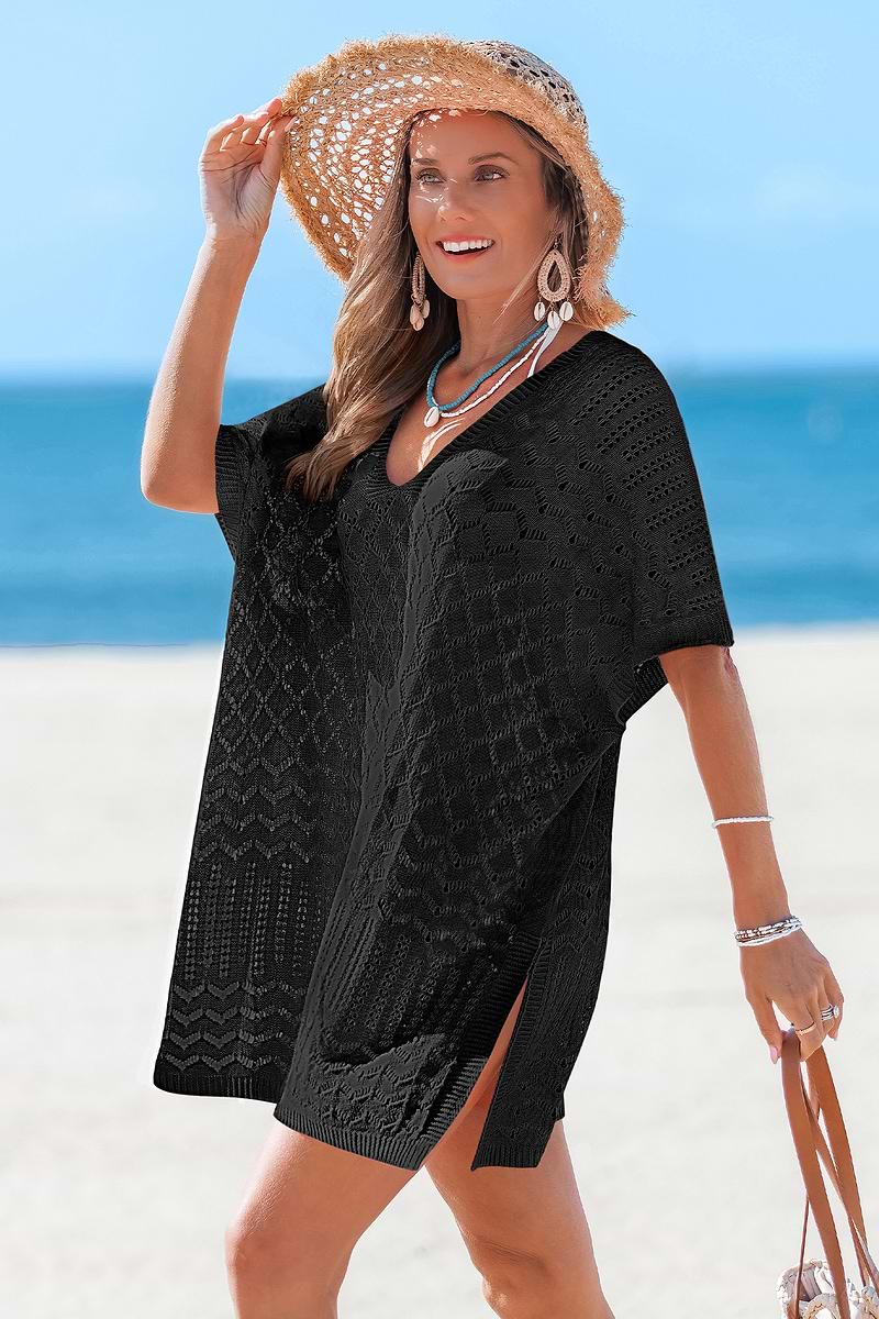 Robe cover up courte noiree manches courtes