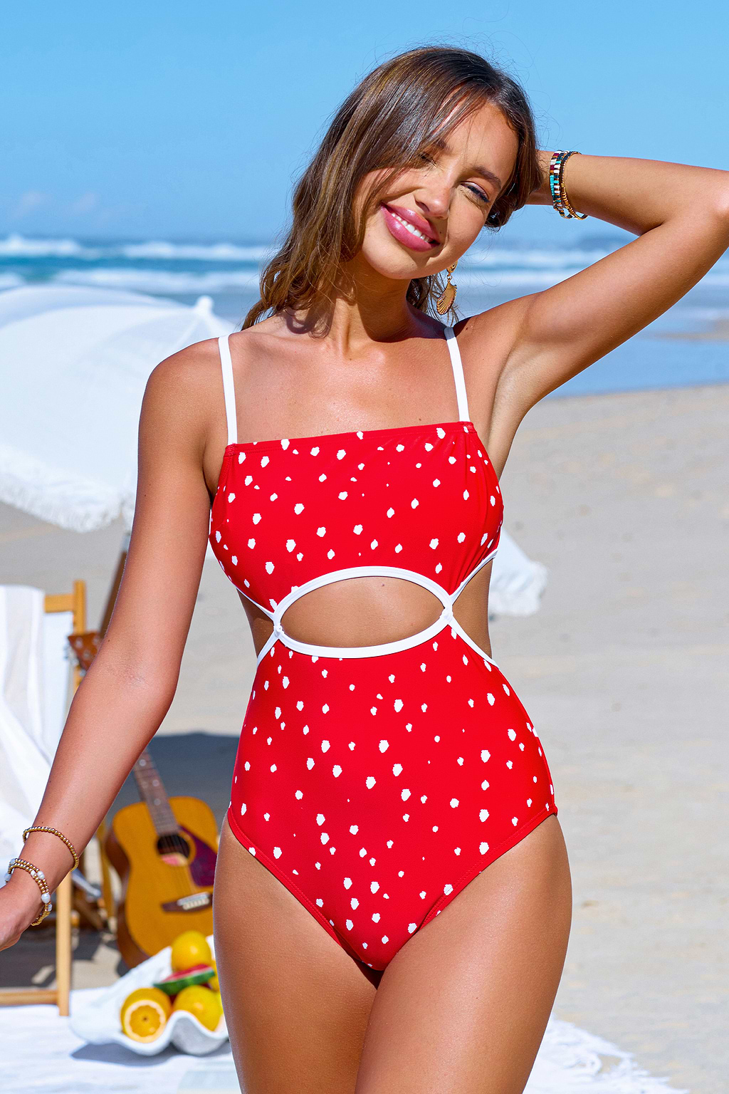 Strawberry Whimsy Polka Dot One-Piece Swimsuit
