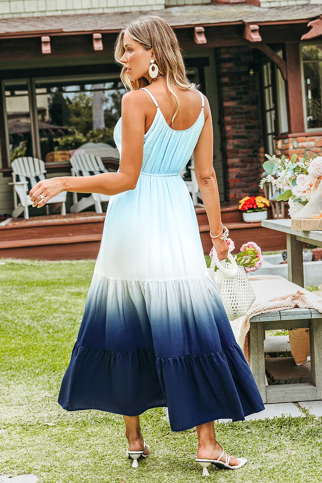 ombre bridesmaid dresses uk A Line Ombre Blue Spaghetti Straps Bridesmaid Dresses Long Prom Dress main image 1