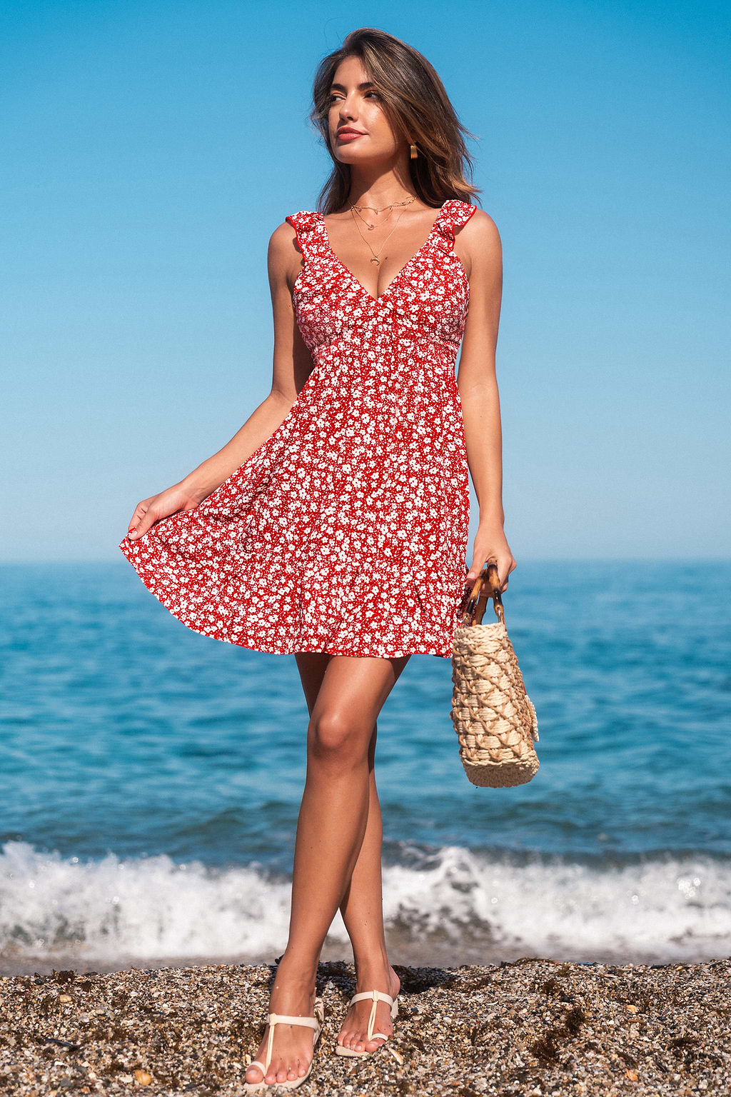 Crimson Bloom Floral Mini Dress