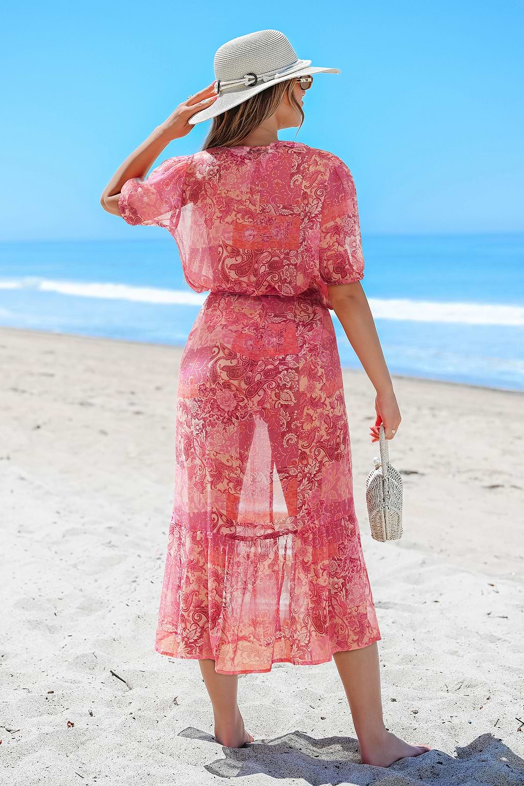 Kimono cover up paisley rose col surplis