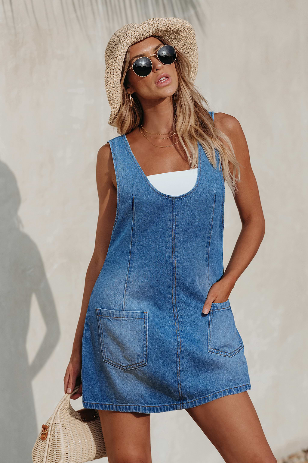 Rough Cut Denim Mini Dress