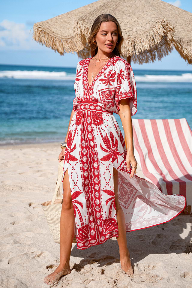 Robe Maxi Rouge Ornée Sans Manches - Taille 8 - Occasion Très Bon état - Sans Marque