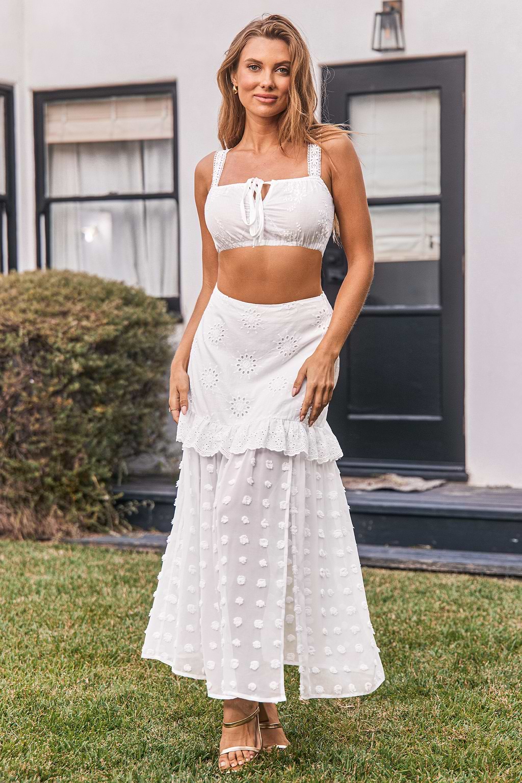 Stufiger Maxirock in Weiß aus Baumwolle