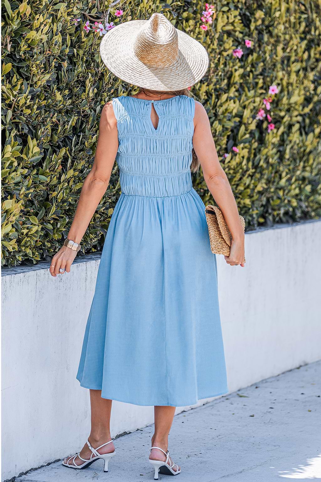 Ärmelloses Blaues Rundhals Midikleid