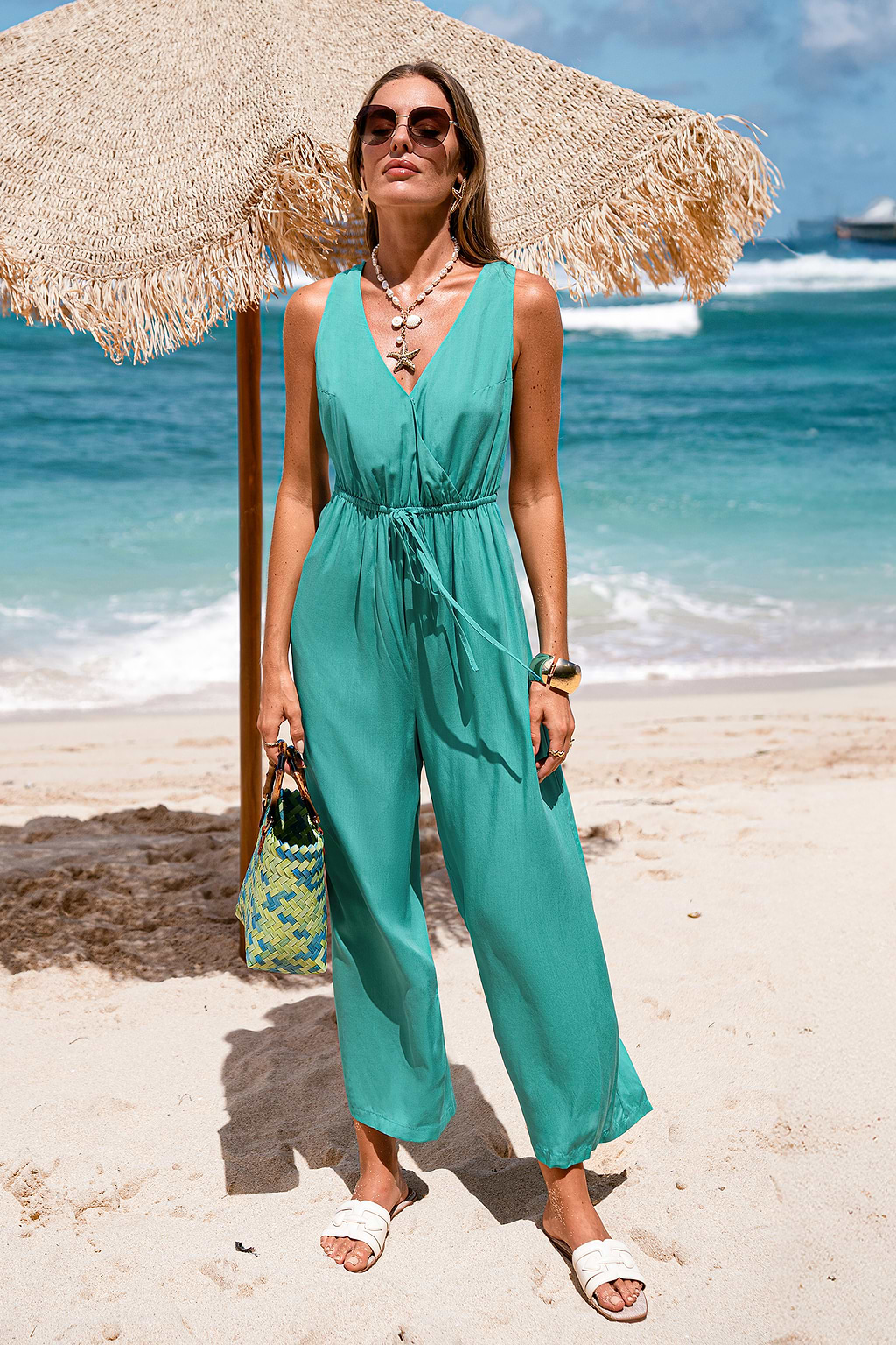 Coastal Tailored Aqua Jumpsuit