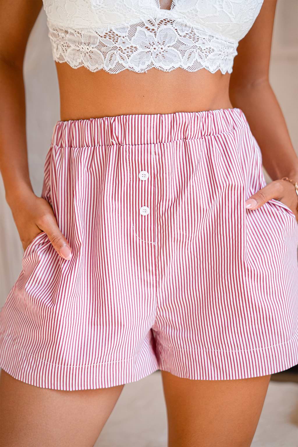 Pink Gestreifte Pyjama-Shorts