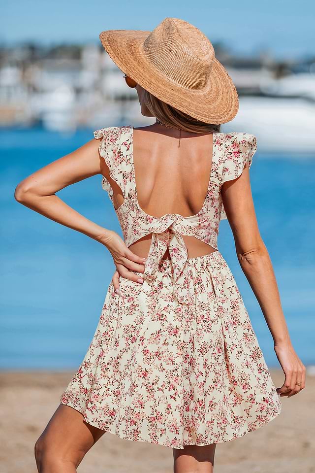 whimsical mini dress Enchanted Wings Mini Dress - Beige, Blue, Orange and Yellow