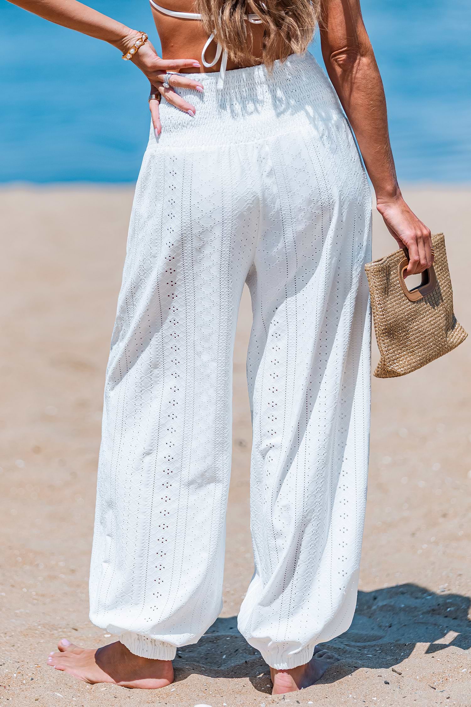 【ビーチ映え☆】CUPSHE オープンアジェンダカバーアップパンツ Open Agenda White Cover-Up Pants