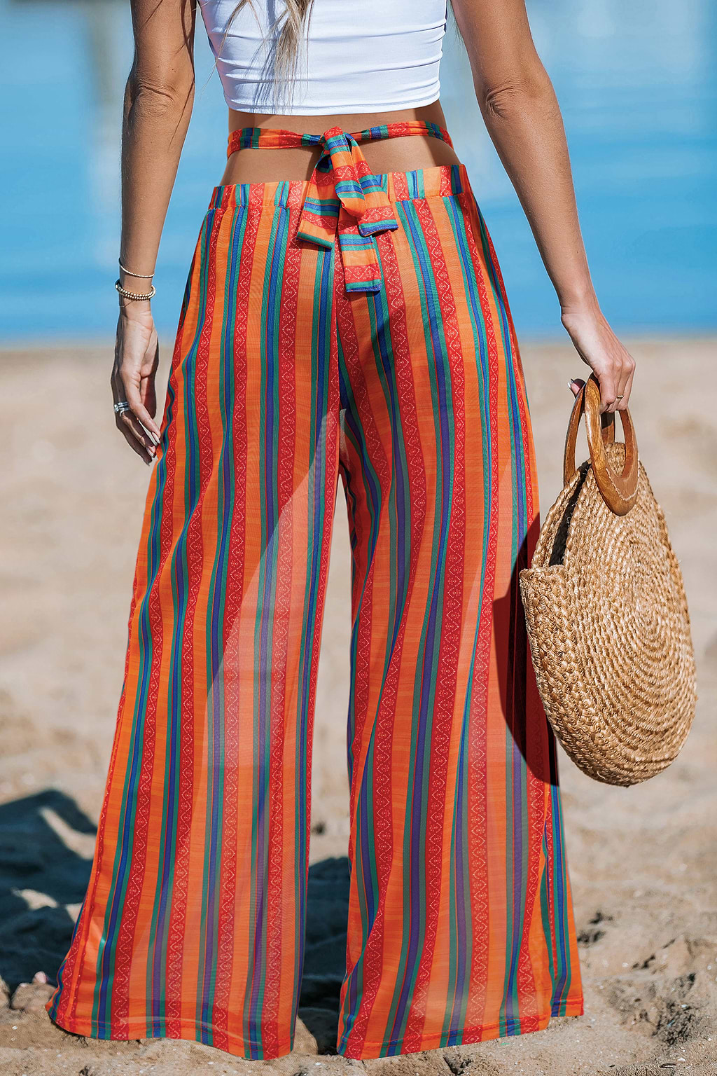 Pantalon cover up à rayures à poche