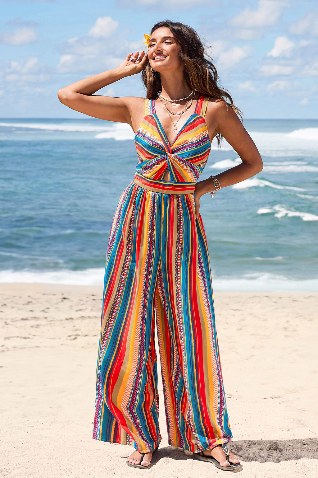 Gedurfde gestreepte jumpsuit