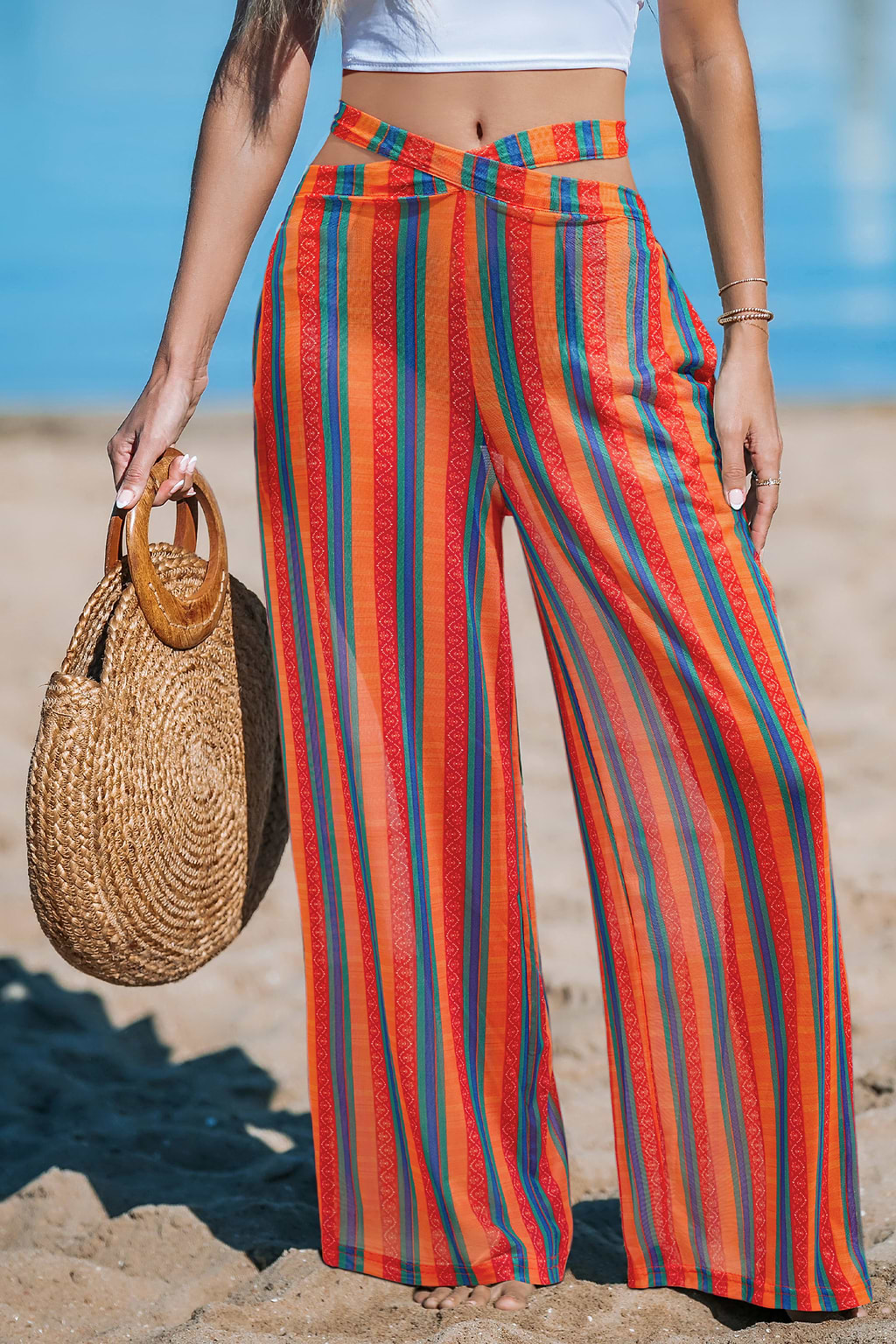 Pantalon cover up à rayures à poche