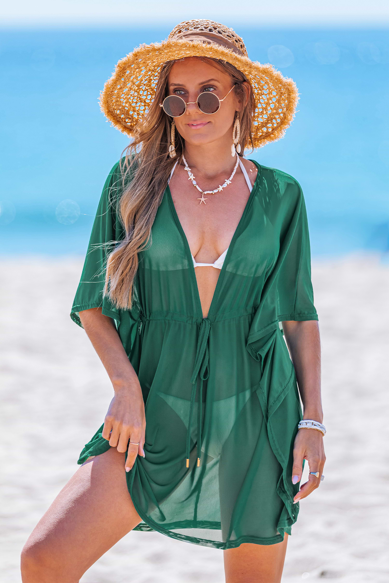 White Cotton Dolman Sleeve Cover-Up Dress