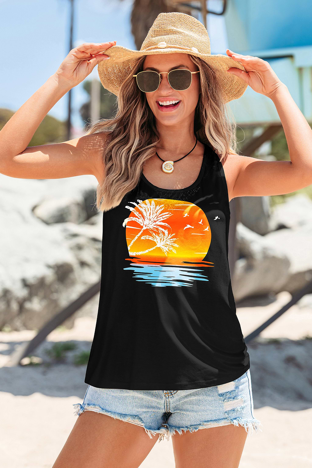 Solar Splash Graphic Black Tank