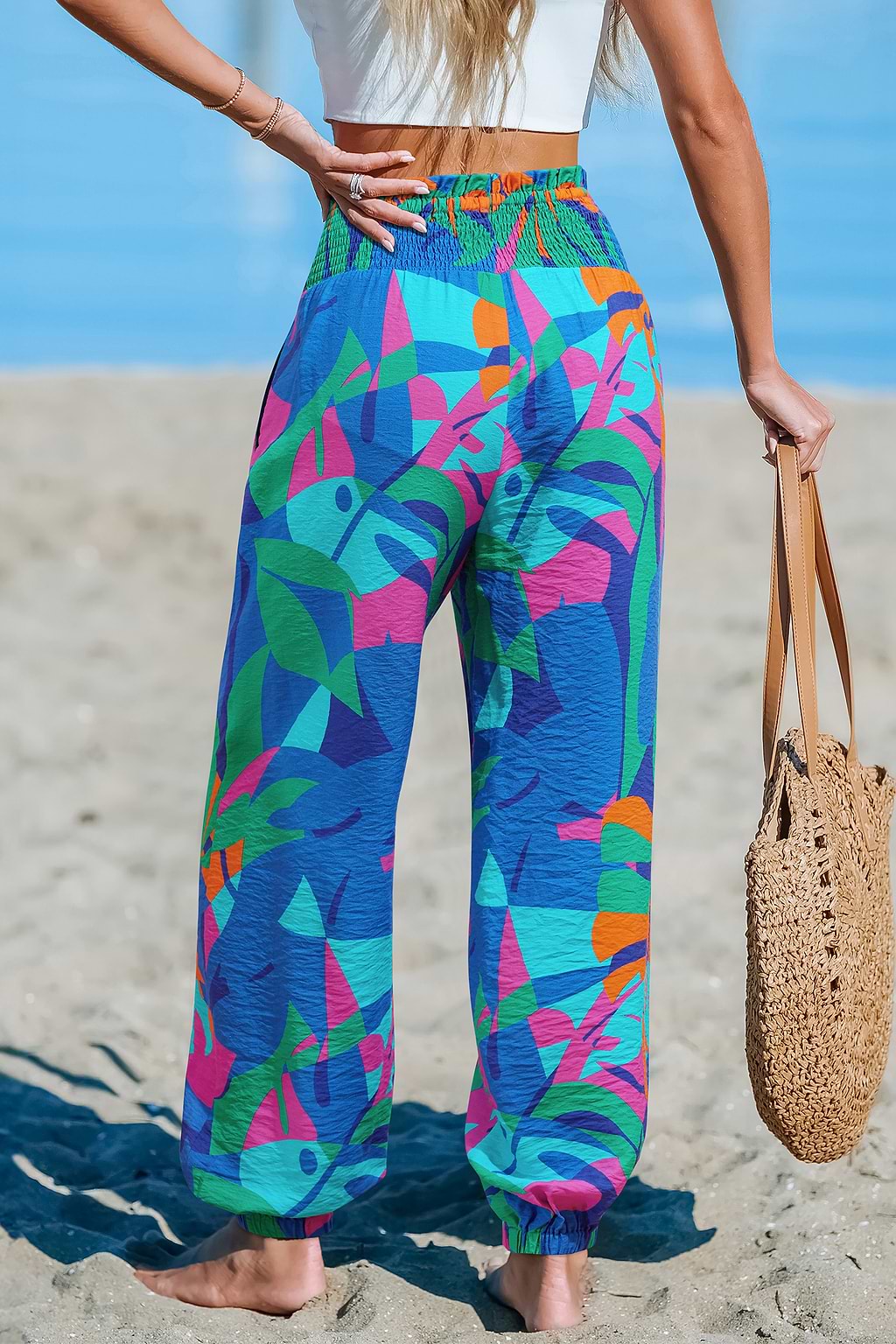 Blaue Tropische Hose mit gesmoktem Bund