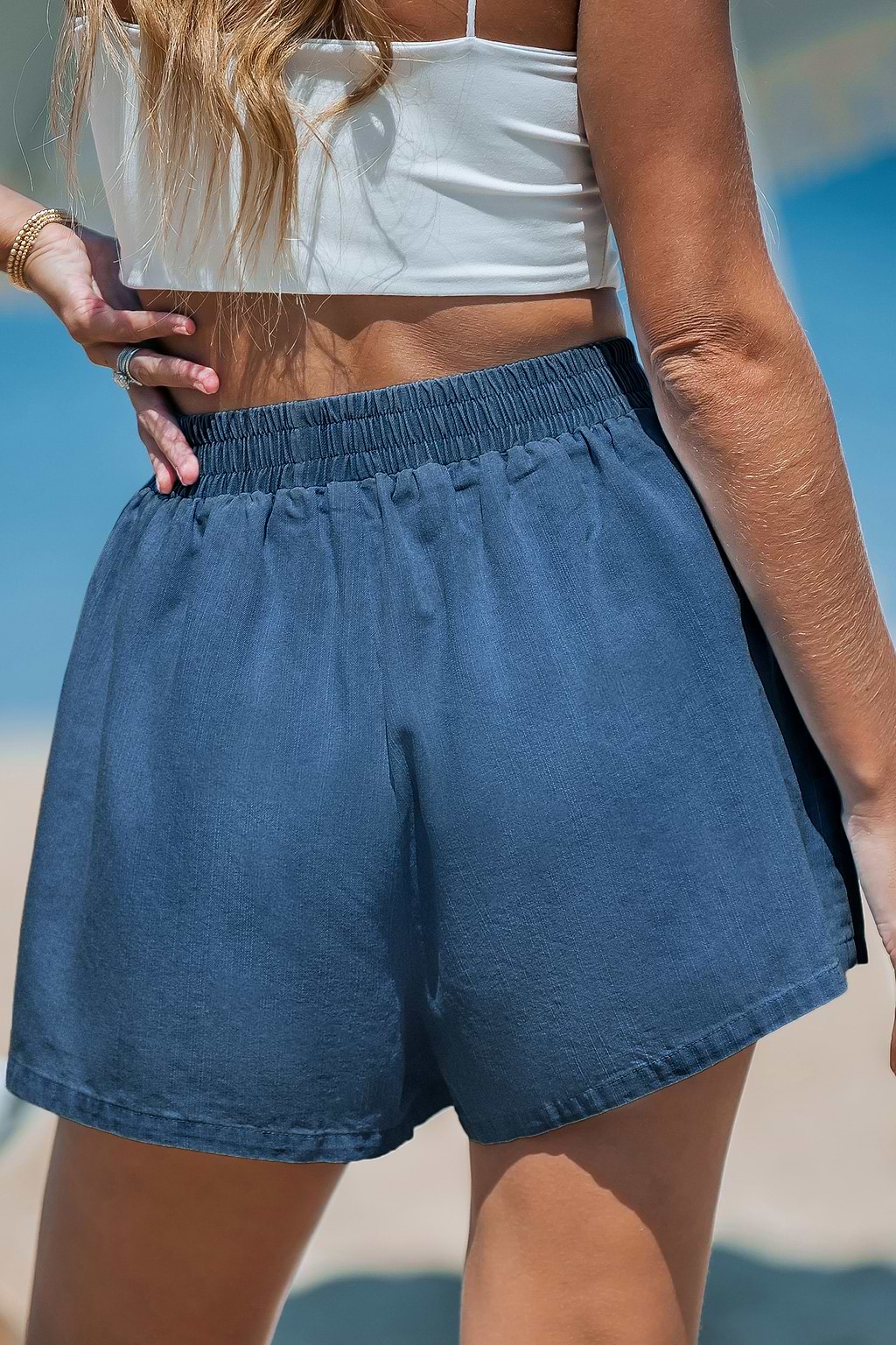Elastischer Bund Jeansshorts mit Taschen