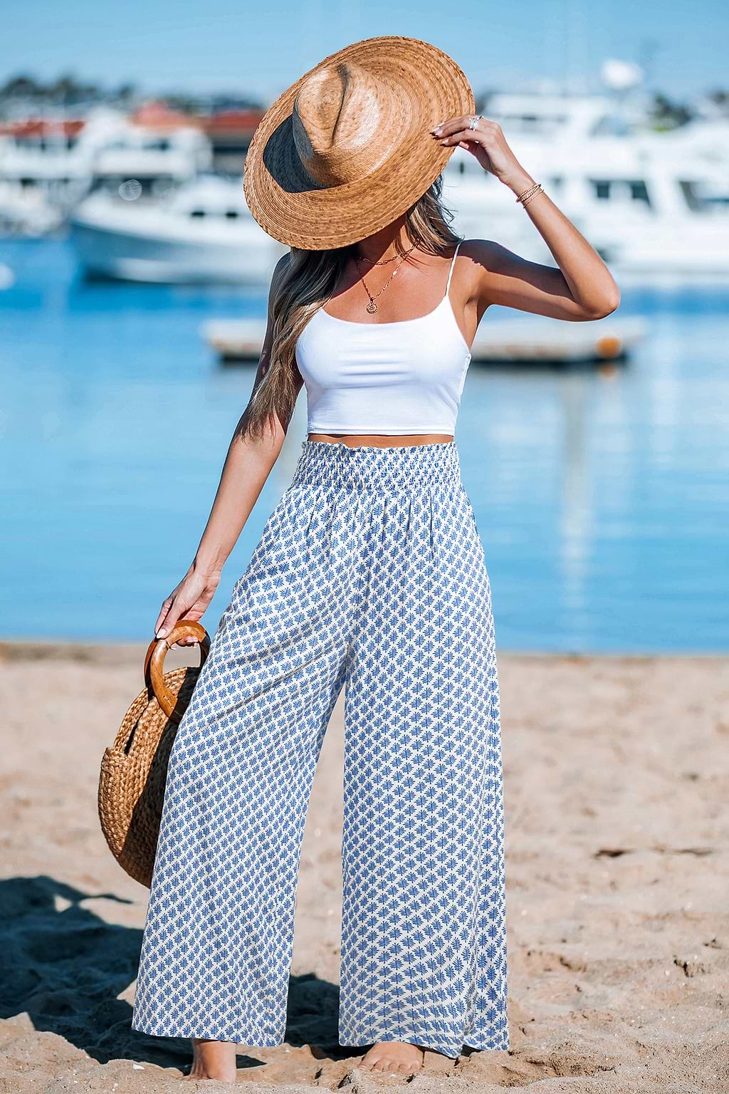 Pantalon orné taille à smocks