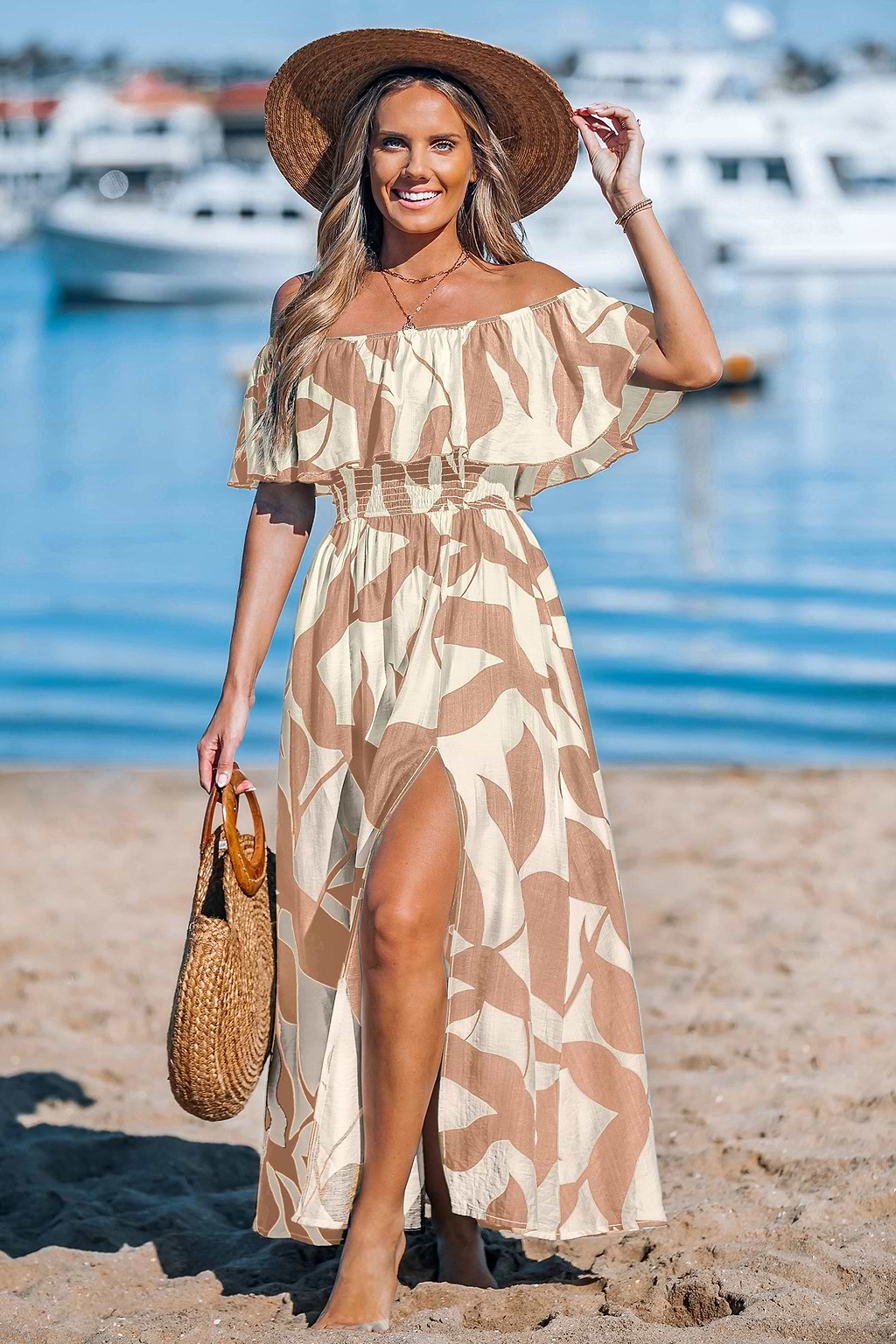 Tropisches Asymmetrischer Ausschnitt Maxikleid