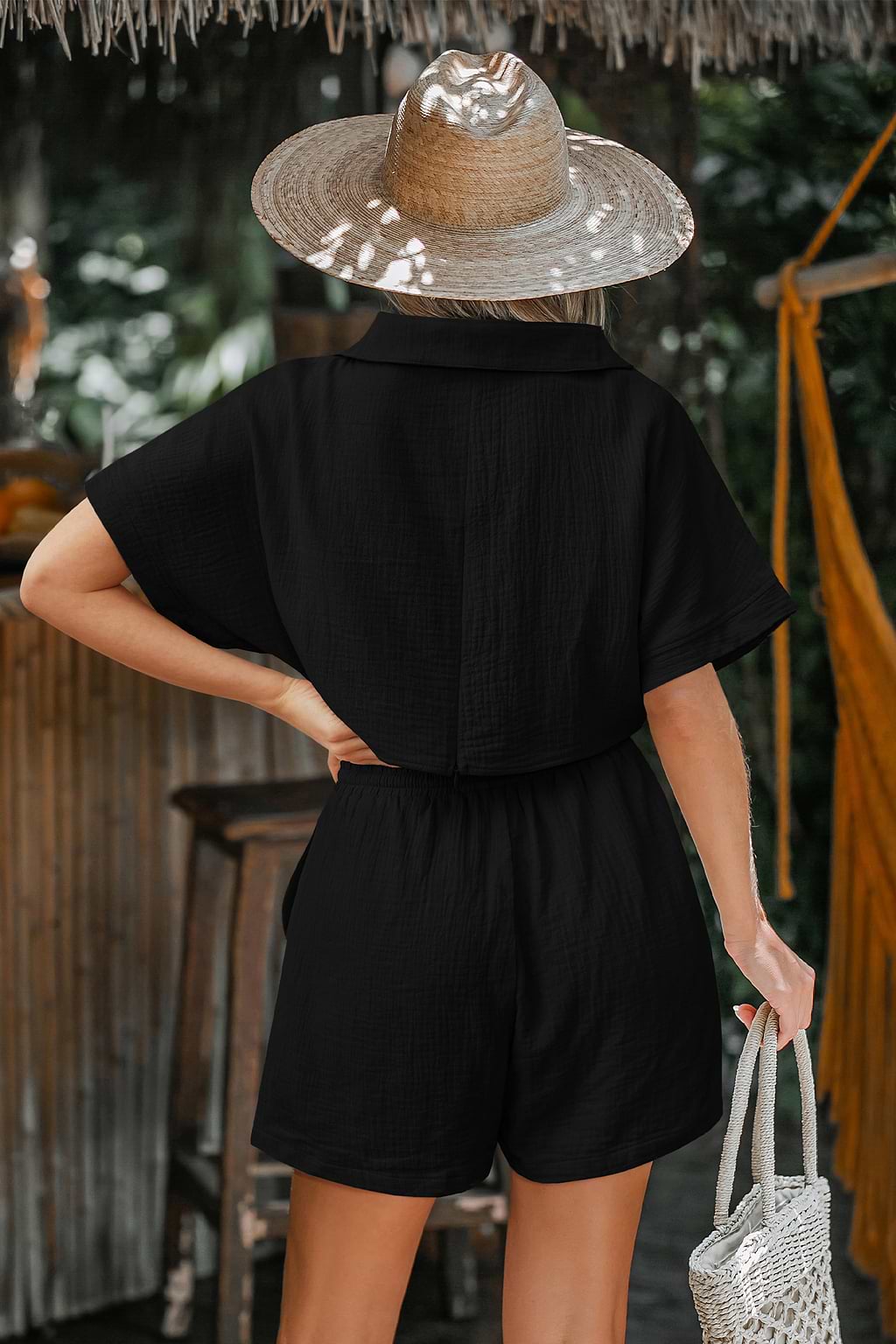 Schwarzer Tiefer Ausschnitt Overall